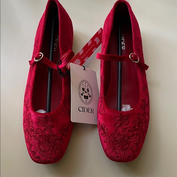 Red Embroidered Ballet Flats - Picture 2 of 6